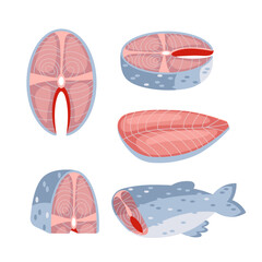 Fresh salmon slices on white background for healthy meals at home or dining out. Get raw seafood from market for tasty dinner or lunch