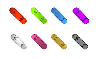 Colorful Skateboard trick icon isolated on white background. Extreme sport. Sport equipment. Minimalism concept. 3D render illustration