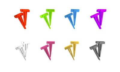 Colorful Pegs for tents icon isolated on white background. Extreme sport. Sport equipment. Minimalism concept. 3D render illustration