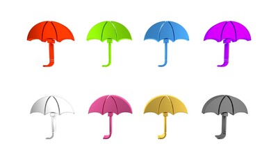 Colorful Classic elegant opened umbrella icon isolated on white background. Rain protection symbol. Minimalism concept. 3D render illustration