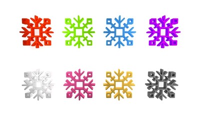 Colorful Snowflake icon isolated on white background. Minimalism concept. 3D render illustration
