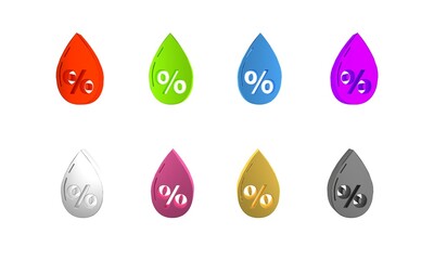 Colorful Water drop percentage icon isolated on white background. Humidity analysis. Minimalism concept. 3D render illustration