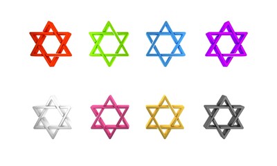 Colorful Star of David icon isolated on white background. Jewish religion symbol. Symbol of Israel. Minimalism concept. 3D render illustration