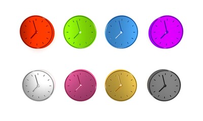 Colorful Clock icon isolated on white background. Time symbol. Minimalism concept. 3D render illustration