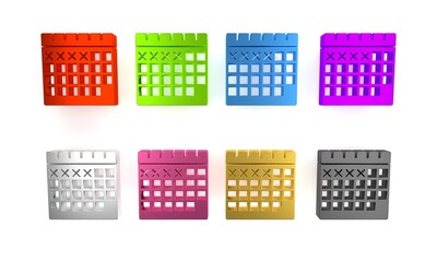 Colorful Calendar icon isolated on white background. Minimalism concept. 3D render illustration