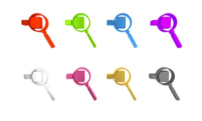 Colorful Magnifying glass icon isolated on white background. Search, focus, zoom, business symbol. Minimalism concept. 3D render illustration
