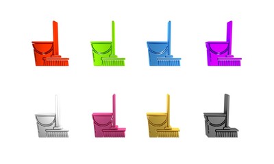 Colorful Mop and bucket icon isolated on white background. Cleaning service concept. Minimalism concept. 3D render illustration