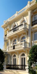 Obraz premium Classic Architecture Building Facade with White Columns and Balconies