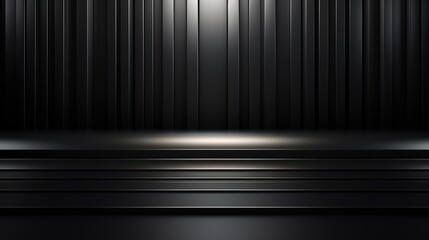 Black platform with vertical lines in the background.