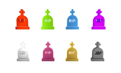 Colorful Tombstone with RIP written on it icon isolated on white background. Grave icon. Minimalism concept. 3D render illustration