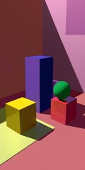 Abstract 3D Shapes With Colorful Geometric Shapes