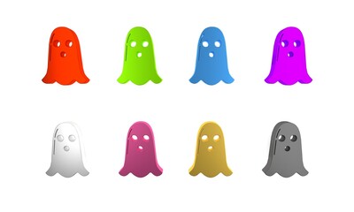 Colorful Ghost icon isolated on white background. Happy Halloween party. Minimalism concept. 3D render illustration