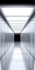 Obraz premium Abstract White Corridor With Bright Lights And Metallic Walls