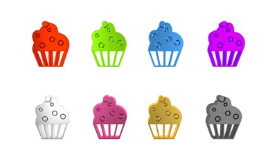 Colorful Cupcake icon isolated on white background. Minimalism concept. 3D render illustration