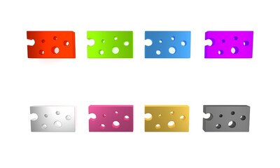 Colorful Cheese icon isolated on white background. Minimalism concept. 3D render illustration