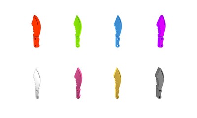 Colorful Military knife icon isolated on white background. Minimalism concept. 3D render illustration