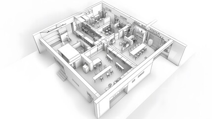 Top View Sketch of a Coffee Shop Interior Design with Tables and Chairs