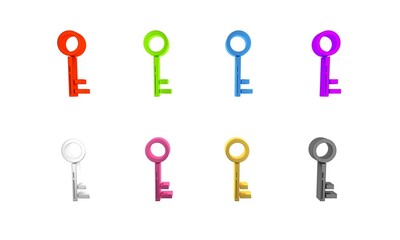 Colorful Key icon isolated on white background. Minimalism concept. 3D render illustration