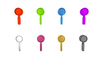 Colorful Magnifying glass icon isolated on white background. Search, focus, zoom, business symbol. Minimalism concept. 3D render illustration
