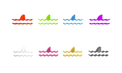 Colorful Shark fin in ocean wave icon isolated on white background. Minimalism concept. 3D render illustration