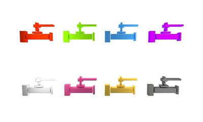Colorful Industry metallic pipes and valve icon isolated on white background. Minimalism concept. 3D render illustration