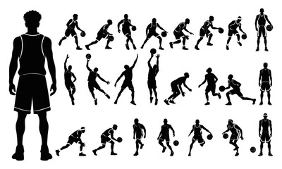 Set of basketball player silhouette vector illustration
