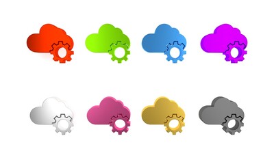 Colorful Cloud technology data transfer and storage icon isolated on white background. Adjusting, service, setting, maintenance, repair, fixing. Minimalism concept. 3D render illustration