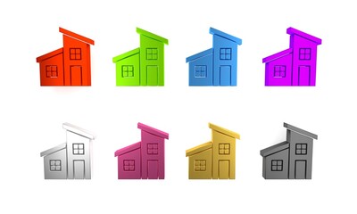 Colorful House icon isolated on white background. Home symbol. Minimalism concept. 3D render illustration