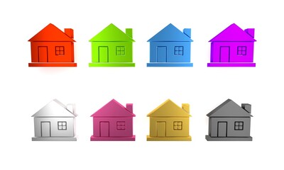 Colorful House icon isolated on white background. Home symbol. Minimalism concept. 3D render illustration