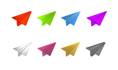 Colorful Paper airplane icon isolated on white background. Minimalism concept. 3D render illustration