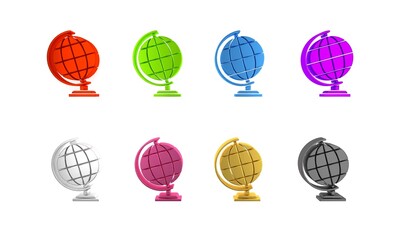 Colorful Earth globe icon isolated on white background. Minimalism concept. 3D render illustration
