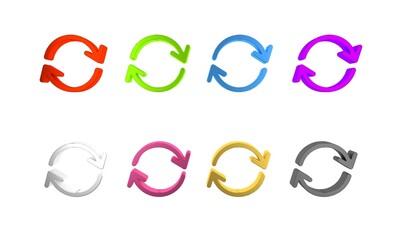Colorful Refresh icon isolated on white background. Reload symbol. Rotation arrows in a circle sign. Minimalism concept. 3D render illustration
