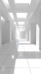 Abstract White Hallway with Geometric Ceiling