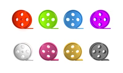 Colorful Film reel icon isolated on white background. Minimalism concept. 3D render illustration