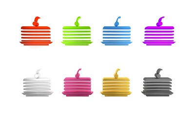 Colorful Cake icon isolated on white background. Happy Birthday. Minimalism concept. 3D render illustration