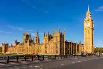 Big Ben with Houses of Parliament from Westminster bridge, London, UK