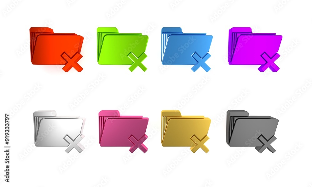 Poster colorful delete folder icon isolated on white background. folder with recycle bin. delete or error f