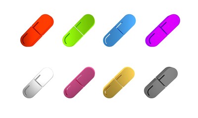 Colorful Medicine pill or tablet icon isolated on white background. Capsule pill and drug sign. Pharmacy design. Minimalism concept. 3D render illustration