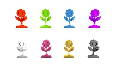 Colorful Flower icon isolated on white background. Minimalism concept. 3D render illustration