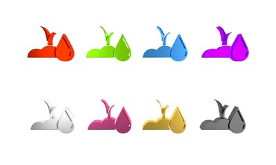 Colorful Watering sprout icon isolated on white background. Seed and seedling. Irrigation symbol. Leaf nature. Minimalism concept. 3D render illustration