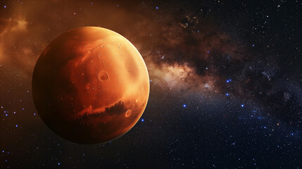 Obraz premium The majestic planet Mars against a dark starry sky.