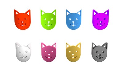 Colorful Cat icon isolated on white background. Minimalism concept. 3D render illustration
