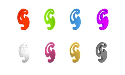 Colorful French curves icon isolated on white background. Sewing equipment. Minimalism concept. 3D render illustration