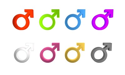 Colorful Male gender symbol icon isolated on white background. Minimalism concept. 3D render illustration
