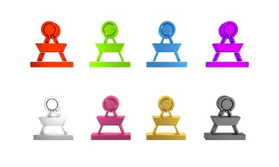 Colorful Attraction carousel icon isolated on white background. Amusement park. Childrens entertainment playground, recreation park. Minimalism concept. 3D render illustration