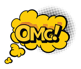 Comics book speech bubble. Colored hand drawn retro cartoon sticker. Comic text sound effects in pop art style. Funny design vector symbol