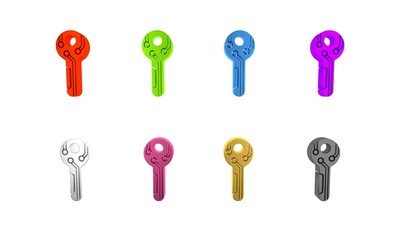 Colorful Cryptocurrency key icon isolated on white background. Concept of cyber security or private key, digital key with technology interface. Minimalism concept. 3D render illustration