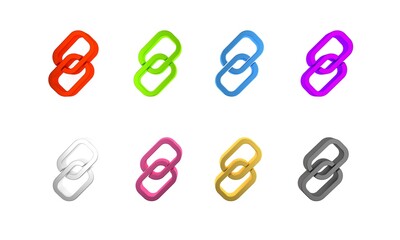 Colorful Chain link icon isolated on white background. Link single. Hyperlink chain symbol. Minimalism concept. 3D render illustration