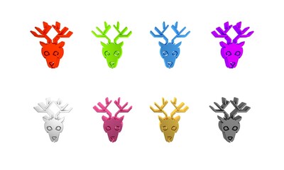 Colorful Deer head with antlers icon isolated on white background. Minimalism concept. 3D render illustration