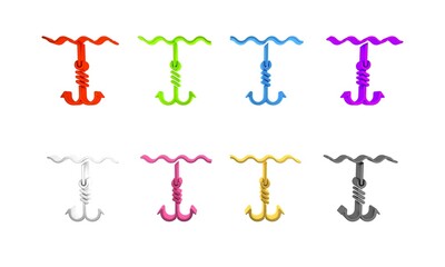 Colorful Fishing hook under water icon isolated on white background. Fishing tackle. Minimalism concept. 3D render illustration